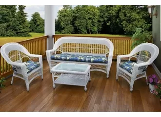 Cape Cod Outdoor Wicker Sofa Set of 4 - Sofa, 2 Chairs, Coffee Table Cape Cod Outdoor Wicker Sofa Set of 4 - Sofa, 2 Chairs, Coffee Table